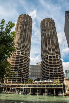 CHICAGO, USA - AUGUST 26, 2022 - Famous Marina City twin towers in Chicago, USA