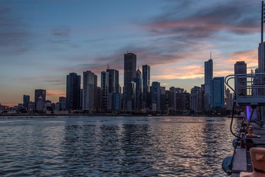 Sunset over the skyline of Chicago, from Navy Pier, USA