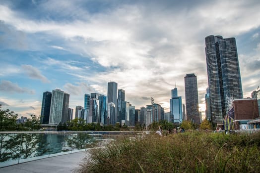 Sunset over the skyline of Chicago, from Navy Pier, USA