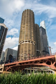CHICAGO, USA - AUGUST 26, 2022 - Famous Marina City twin towers in Chicago, USA