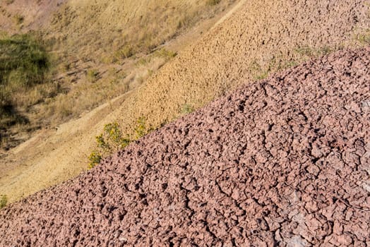 Fascinating colorful hills along the road leading through Badlands National Park, USA