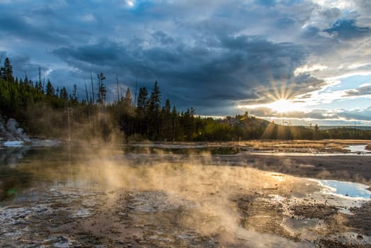 Steaming Mud Pod Area in famous Yellowstone National Park, USA