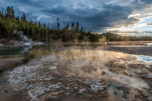 Steaming Mud Pod Area in famous Yellowstone National Park, USA