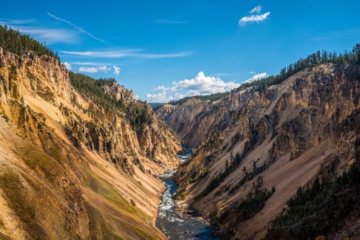 River flowing through the popular Grand Canyon of the Yellowstone, the Lower Falls beneath the feet, USA