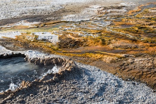 Great colorful pools of the Upper Geyser Basin of Yellowstone NP, USA