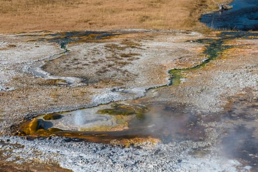 Great colorful pools of the Upper Geyser Basin of Yellowstone NP, USA