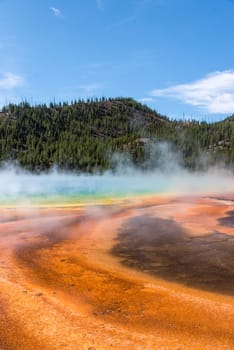 Famous Grand Prismatic Spring basin in Yellowstone National Park, USA