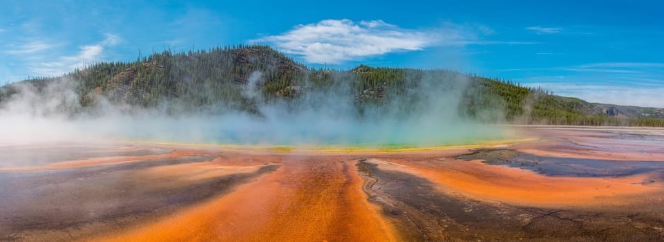 Famous Grand Prismatic Spring basin in Yellowstone National Park, USA