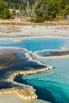 Great colorful pools of the Upper Geyser Basin of Yellowstone NP, USA