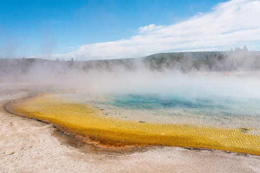 Famous Grand Prismatic Spring basin in Yellowstone National Park, USA