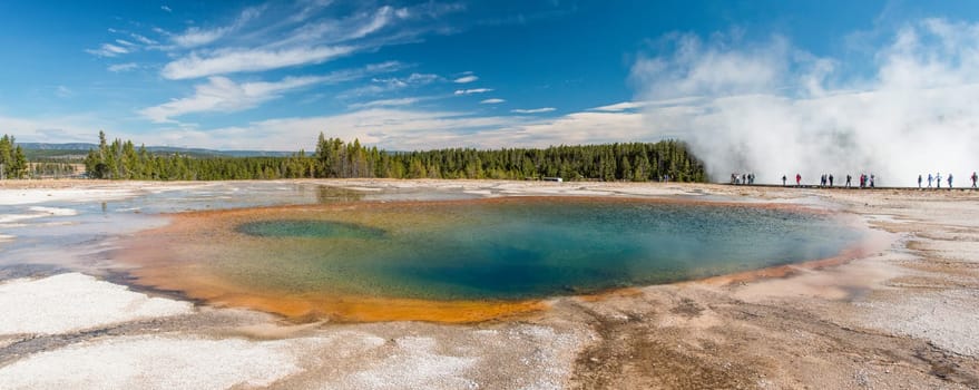 Famous Grand Prismatic Spring basin in Yellowstone National Park, USA