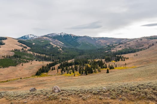 Untouched prairie landscape in the north of Yellowstone National Park, USA