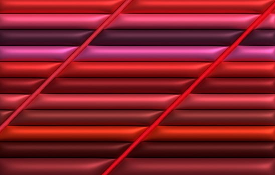 Shiny red stripes, puffed up figures, 3D rendering illustration