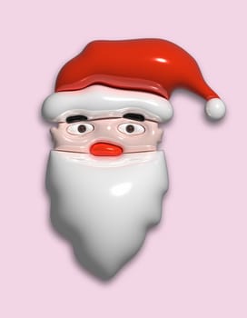 Santa Claus in a red cap on a pink background, 3D rendering illustration
