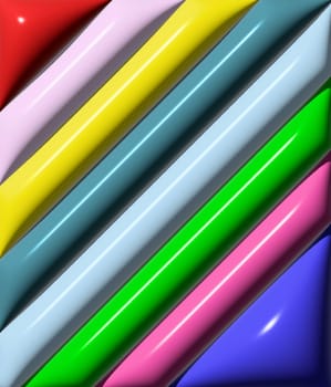 Multicolored inflated lines with a shiny surface, 3D rendering illustration