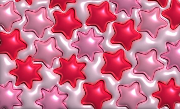 Abstract pink background with stars, inflated shapes. 3d rendering illustration