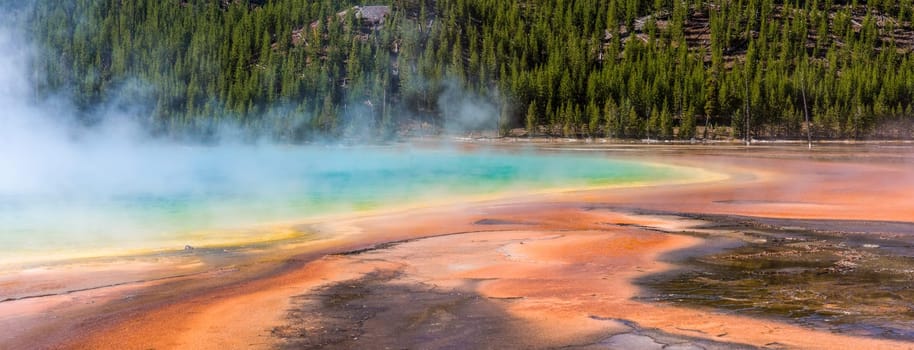 Famous Grand Prismatic Spring basin in Yellowstone National Park, USA