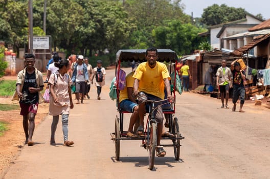 Mandoto, Madagascar - November 2nd 2022: A traditional rickshaw on the city streets, serving as a cultural emblem and a mode of transport.