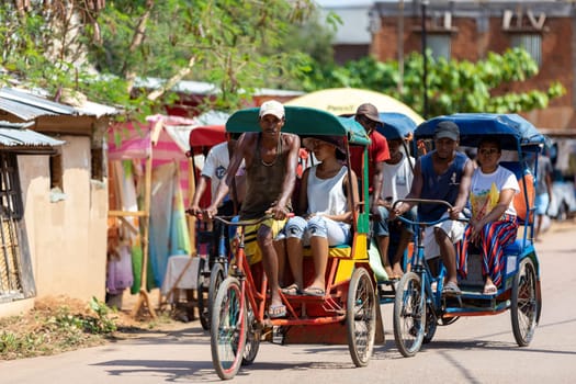 Miandrivazo, Madagascar - November 2nd 2022: A traditional rickshaw on the city streets, serving as a cultural emblem and a mode of transport.