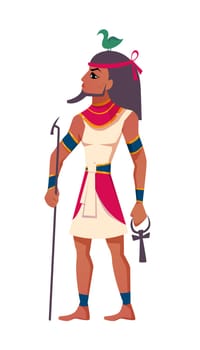 Ancient egyptian god Geb with sacred animal goose on head flat vector illustration. Deity of the Earth with bird symbol isolated on white background. Mythological character from history and religion.