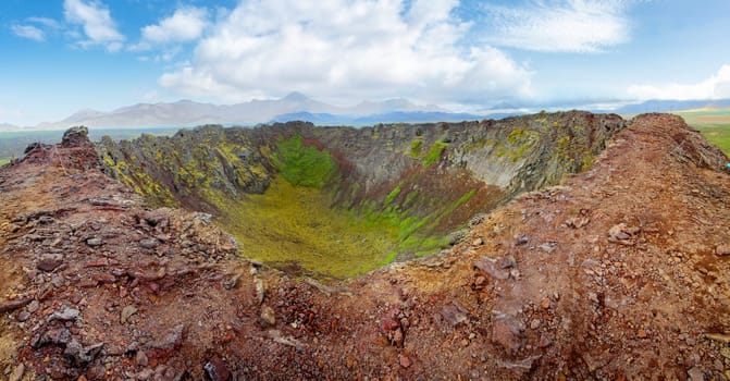 Look into crater of Eldborg volcano, Western Iceland