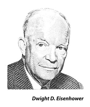 USA - CIRCA 1970: A stamp printed in USA shows Portrait President Dwight David Eisenhower circa 1970