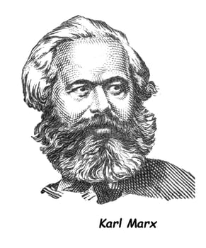 LUGA, RUSSIA - SEPTEMBER 12, 2018: A stamp printed by RUSSIA (USSR) shows Karl Marx - German philosopher, economist, political theorist, sociologist, revolutionary socialist, circa 1967