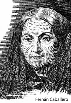 Stamp printed by Spain Fernan Caballero was the pseudonym