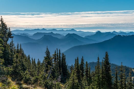 Great view over the Rockies mountain range from Mt Rainier NP, USA