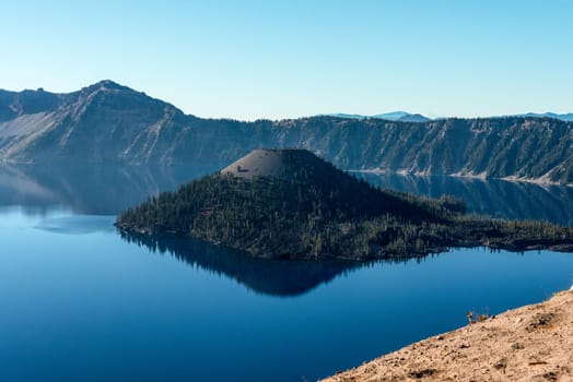 Magnificent reflection of the caldera of Crater Lake in the Crater Lake NP, USA
