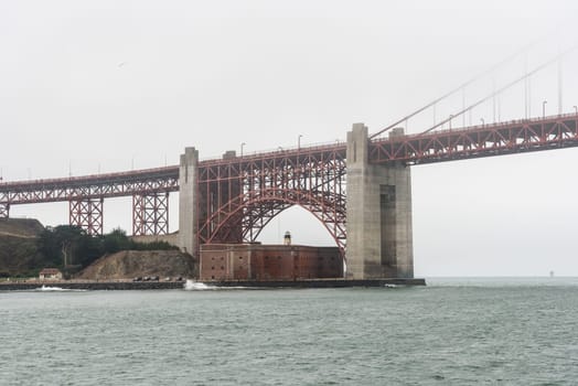 Famous Golden Gate bridge in San Francisco on a foggy day, USA