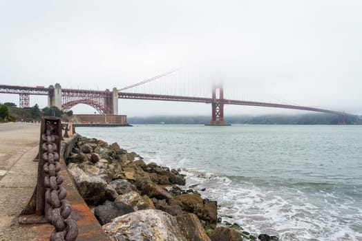 View on Golden Gate Bridge from Golden Gate Beach, San Francisco, USA