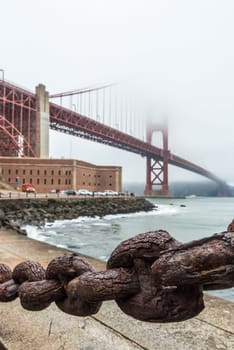 Beautiful old link chain fence at the Golden Gate Bridge in San Francisco, USA