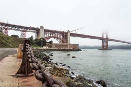View on Golden Gate Bridge from Golden Gate Beach, San Francisco, USA