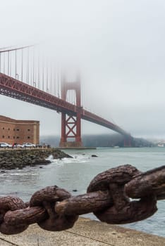 Beautiful old link chain fence at the Golden Gate Bridge in San Francisco, USA