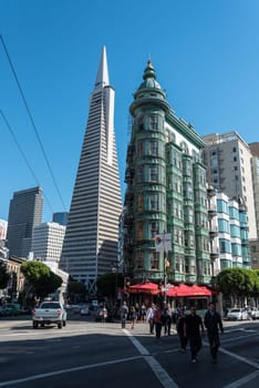 Famous Transamerica building and Columbus building in San Francisco, USA