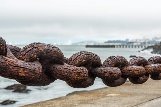 Beautiful old link chain fence at the Golden Gate Bridge in San Francisco, USA