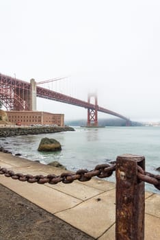 View on Golden Gate Bridge from Golden Gate Beach, San Francisco, USA