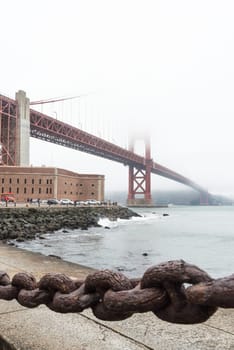 Beautiful old link chain fence at the Golden Gate Bridge in San Francisco, USA