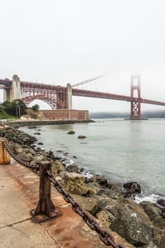 View on Golden Gate Bridge from Golden Gate Beach, San Francisco, USA