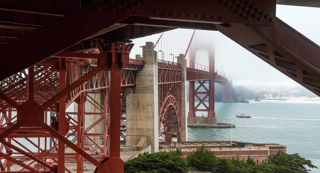 View on the construction beneath Golden Gate Bridge in San Francisco, USA