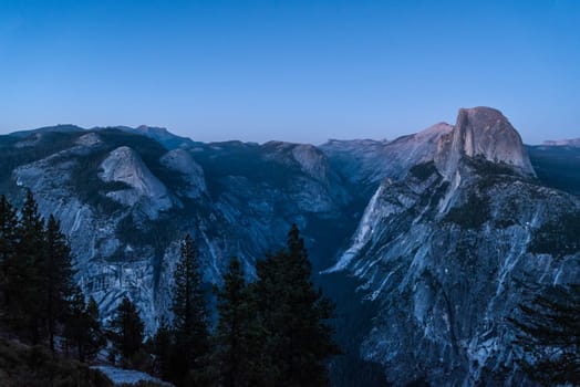 Scenic night sky above the famous Half Dome mountain, Yosemite NP, USA