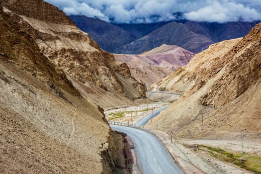 Srinagar Leh national highway NH-1 road in Himalayas. Ladakh, India