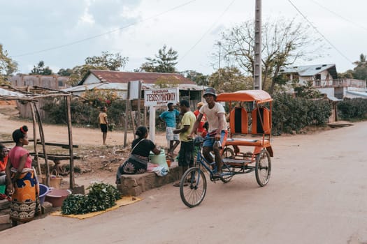 Miandrivazo, Madagascar - November 2nd 2022: A traditional rickshaw on the city streets, serving as a cultural emblem and a mode of transport.