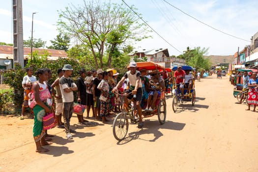 Miandrivazo, Madagascar - November 2nd 2022: A traditional rickshaw on the city streets, serving as a cultural emblem and a mode of transport.