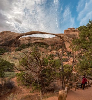 Famous fragile Landscape Arch in the Arches National Park, USA