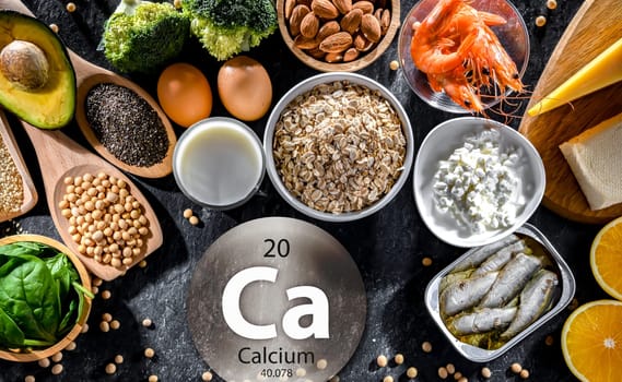Composition with food products rich in calcium.