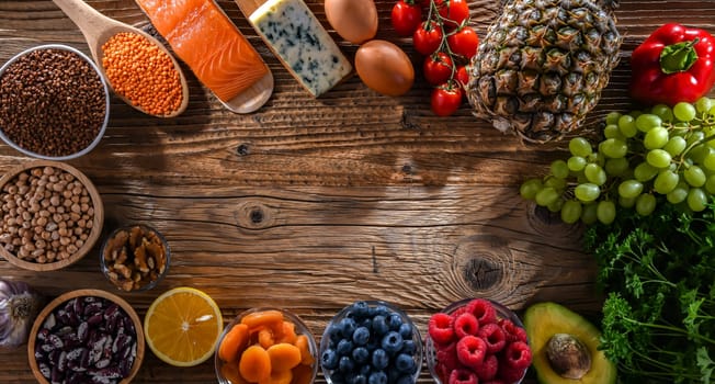 Composition with food products, ingredients of healthy diet that maintains or improves overall health status