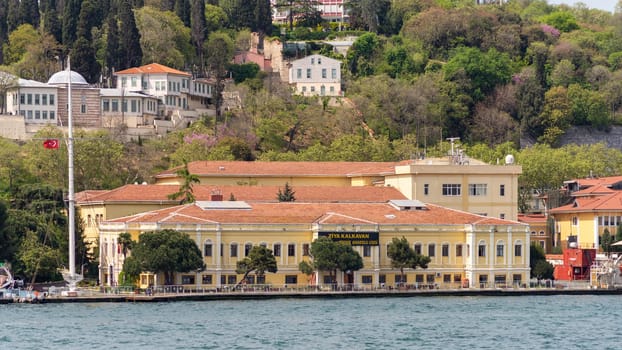 Ziya Kalkavan Vocational and Technical Anatolian High School in Ortakoy, Besiktas, Istanbul, Turkey, located on the shores of the Bosphorus Strait with beautiful view of the city skyline