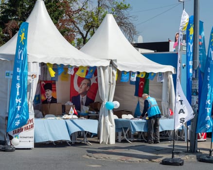 Istanbul, Turkey - May 7 2023: Republican Peoples Party kiosk in the neighbourhood of Besiktas during the 2023 elections